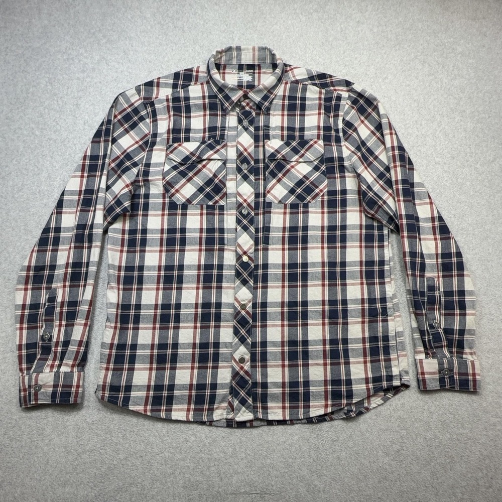 Under Armour Tactical Shirt Mens Large Blue Plaid Long Sleeve Snap AllSeasonGear